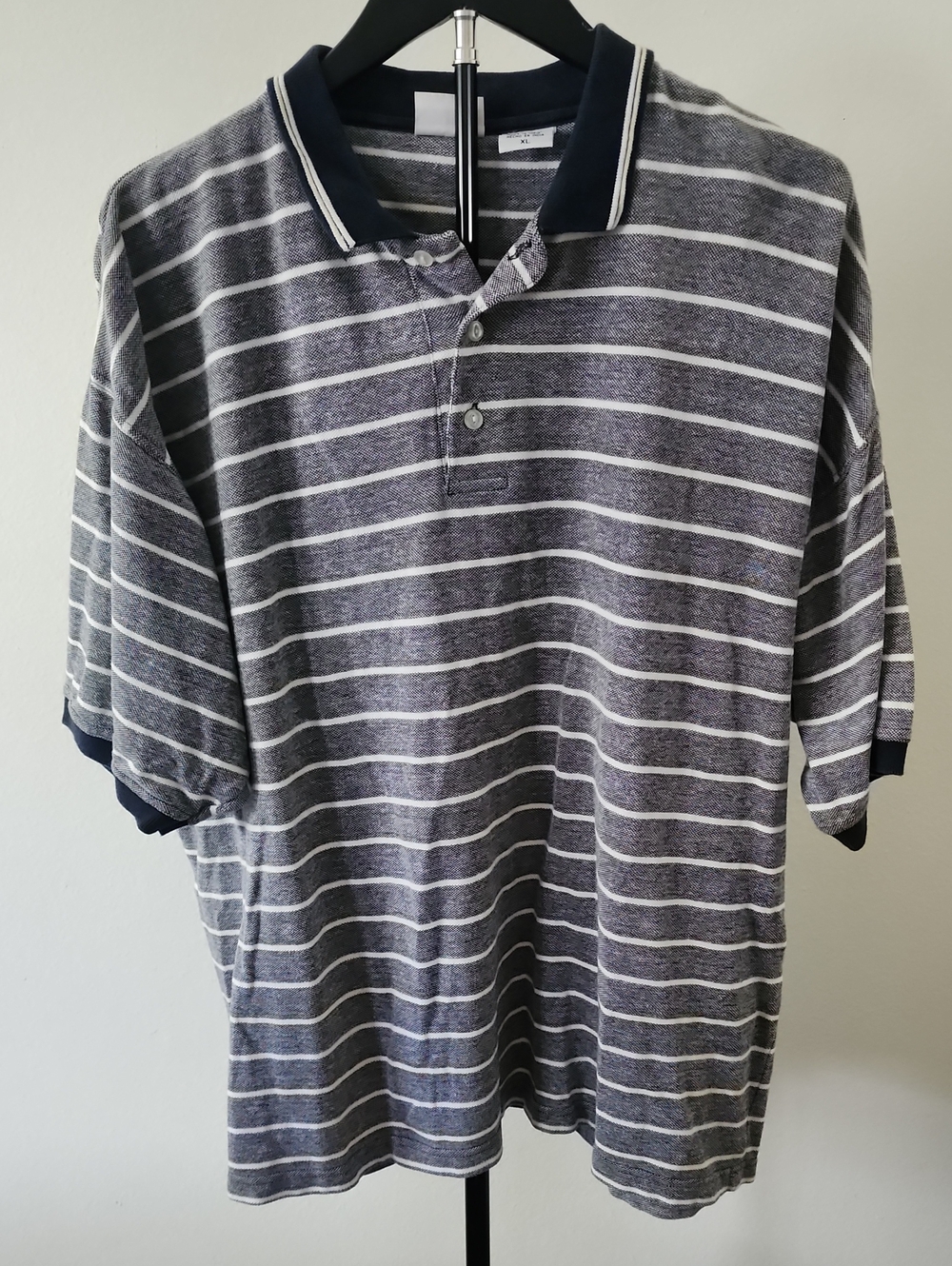 Bugle Boy Vintage Cotton Navy and Gray Striped Polo Shirt